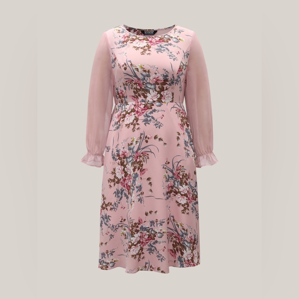 BloomChic Floral Print Spliced Waist Cinched Midi Dress